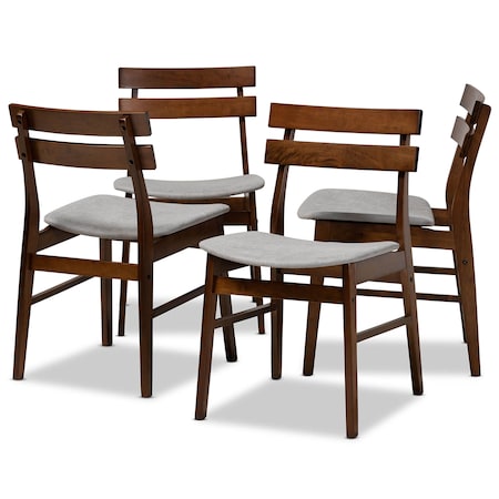 Baxton Studio Devlin Grey Upholstered and Walnut Wood 4-Piece Dining Chair Set 168-10816
